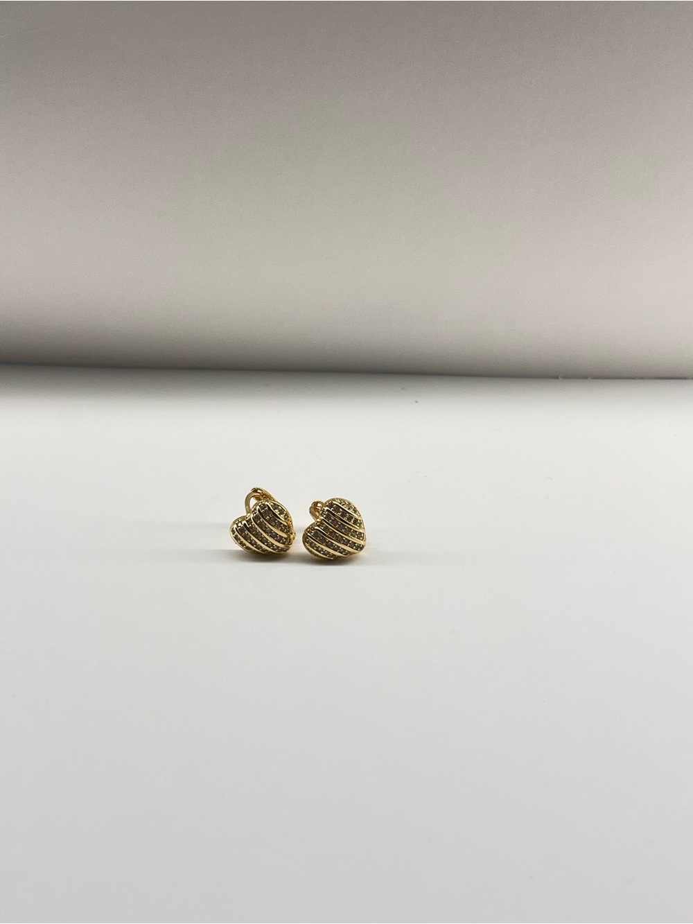 Gold Heart Stripe Stud Earrings - Women's Jewelry